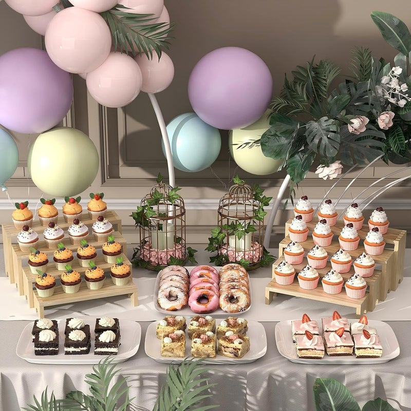 Vecxoty 2 Set Large Wooden Tiered Riser Display Stands for Vendor Events,Stackable Perfume Organizer Cologne Stand for Men Women,Wooden Cupcake Dessert Stand,Wood Dessert Table Display Set,Food Display Risers for Party（12-11.2-10.4-9.6IN） - Image 2